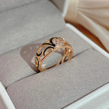 Unusual Black Enamel 14K Rolled Rose Gold AAA Zircon Diamonds Creative Ethnic Ring for Women Wedding Jewellery