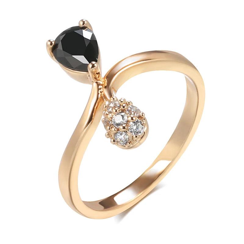 New Style Fashion Rolled 14K Rose Gold With Black AAA Zircon Crystal Ring - High Quality Daily Fine Jewellery