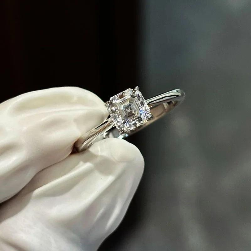 Excellent 1Carat Radiant/Asscher Cut Moissanite Diamond Rings 925 Silver Wedding Engagement GRA Certified Jewellery