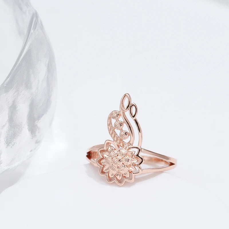 New Unusual Metal Sculpture 14K Rolled Rose Gold Flower Ring - Vintage Syle Jewellery