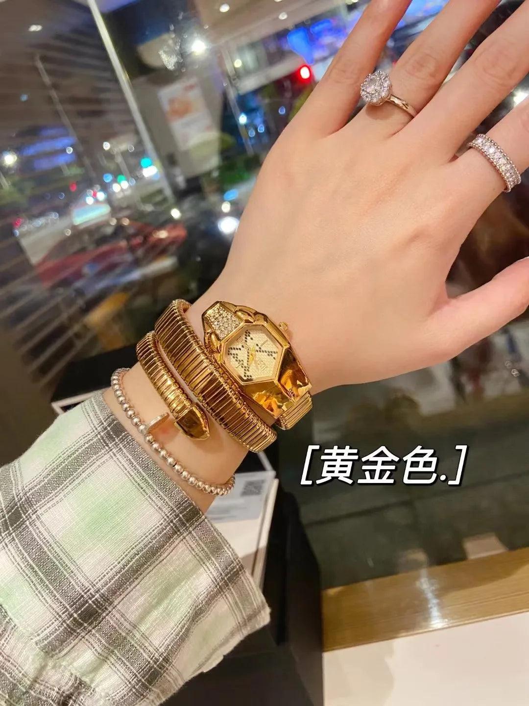 Cavalli Brand Fashion Snake Head Casual High-end Steel Quartz Zircon Diamonds Snake Shape Ladies Watches