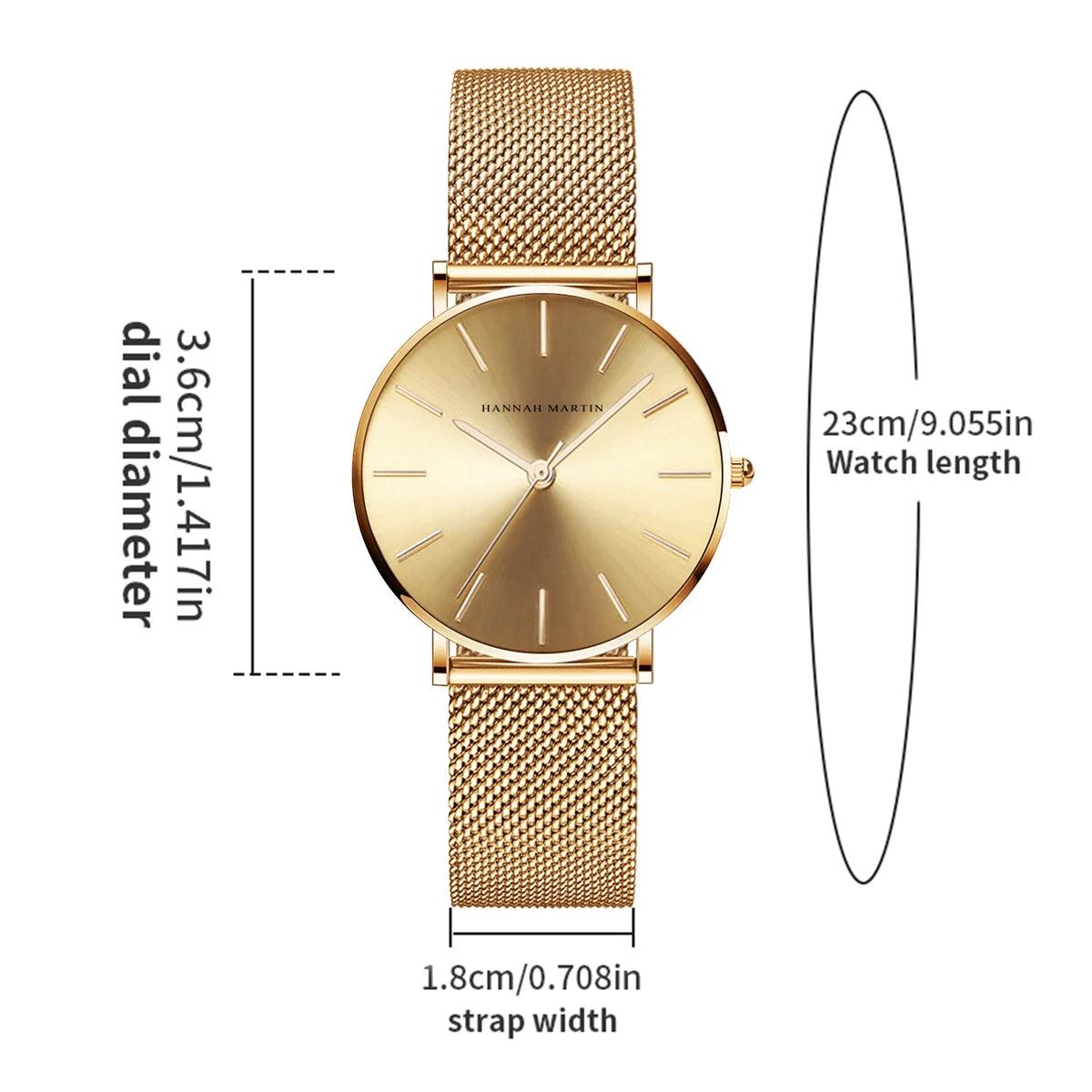 New Gold Colour Design Dial Quartz Movement Ladies Wristwatches Stainless Steel Mesh Ultra thin Waterproof Watches