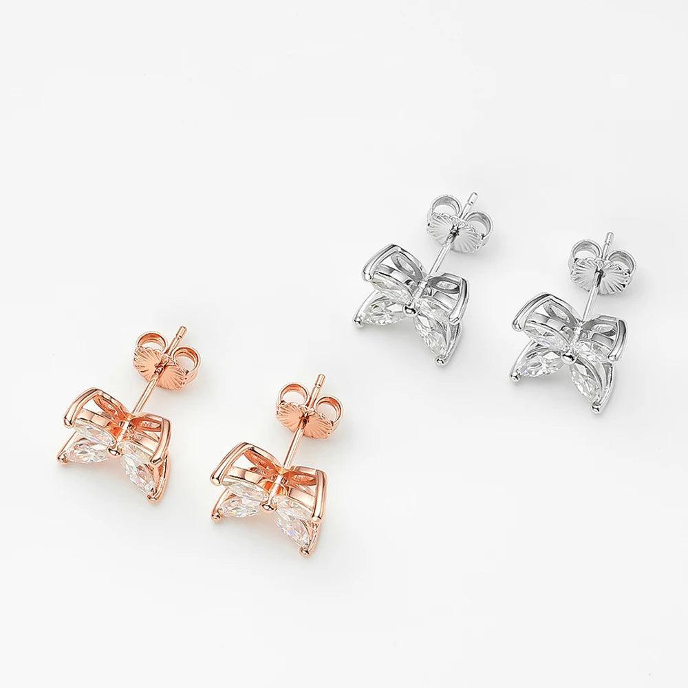 Elegant D Colour 4 Stones Horse Eye Cutting Moissanite Diamonds Stud Earrings For Women Silver Fine Jewellery - The Jewellery Supermarket