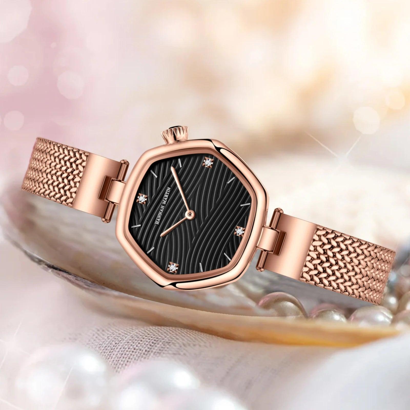 Top Brand Elegant Stainless Steel Mesh With White Rose Gold Tone Original Quartz Movement Luxury Watches