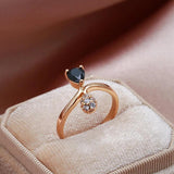 New Style Fashion Rolled 14K Rose Gold With Black AAA Zircon Crystal Ring - High Quality Daily Fine Jewellery