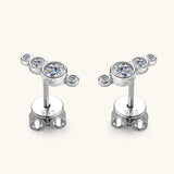 Excellent Single Row Four Bezel  D-Colour VVS1 Moissanite Diamonds Earrings For Women Silver Daily Fine Jewellery - The Jewellery Supermarket