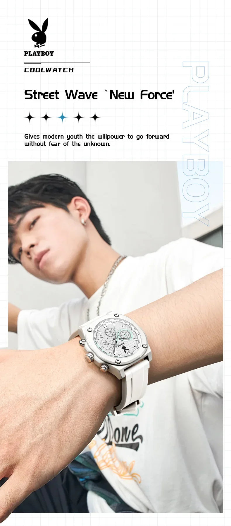 PLAYBOY Top Brand Original Luxury Waterproof Silicone Strap Calendar Luminous Fashion Quartz Men's Wrist Watches