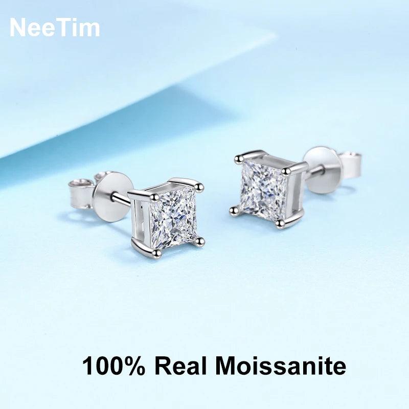 Remarkable 2 Carat Princess Cut 18K WGP Moissanite Diamonds Earrings for Men/Women - Sterling Silver Fine Jewellery - The Jewellery Supermarket