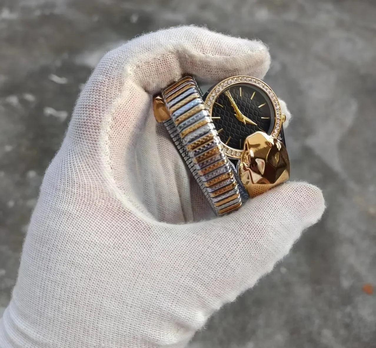 NEW Fashion Top Brand Casual High-End Snake Shape Zircon Diamonds Dress Steel Bracelet Quartz Ladies Watches