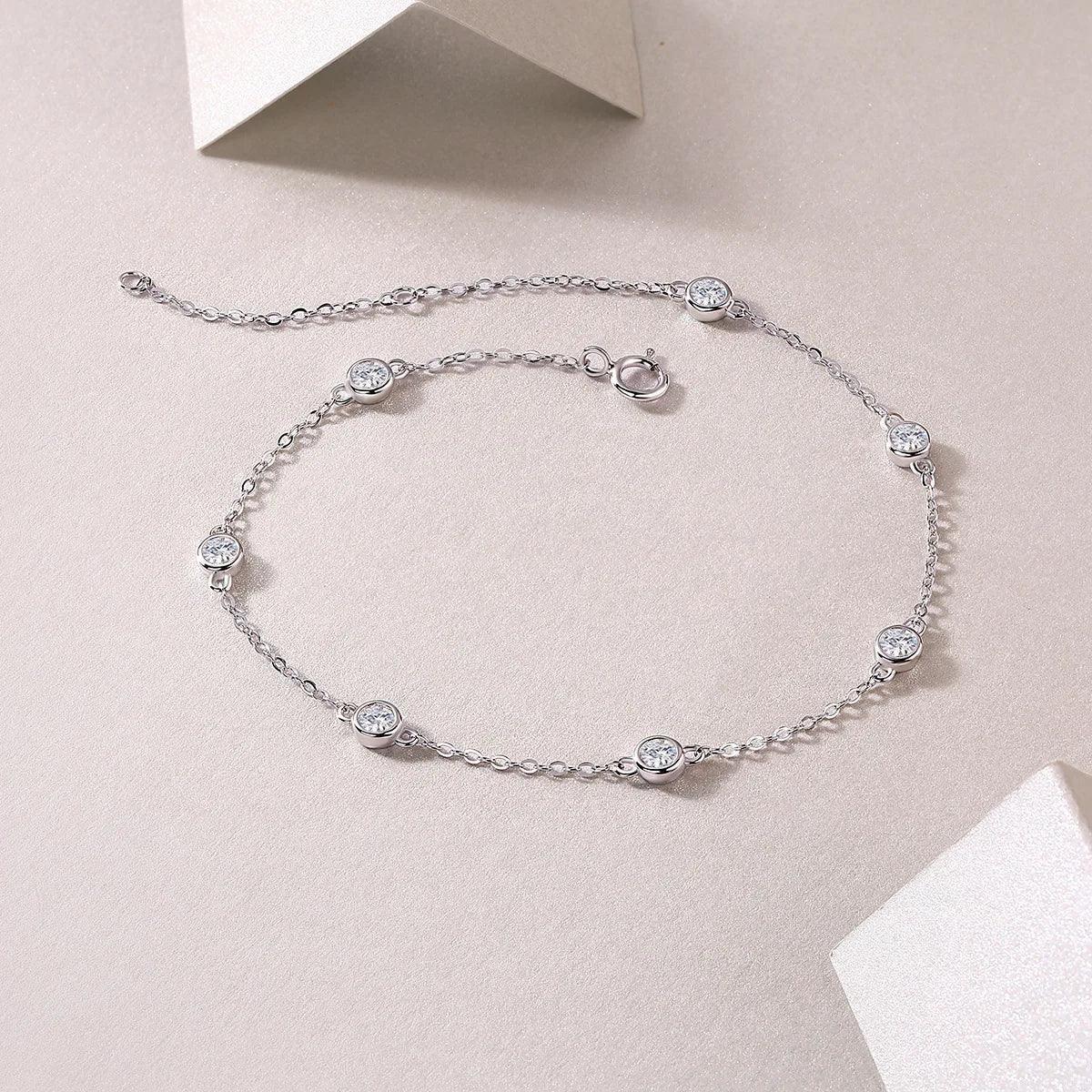 Charming Bubble Full 3mm 0.1CT D Colour Moissanite Diamonds Silver Bracelets For Women, Bezel Link Hand Bracelets - The Jewellery Supermarket