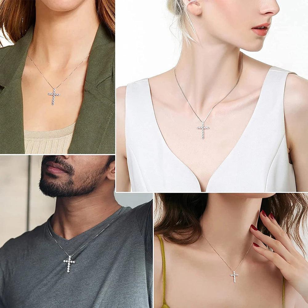Stunning D Colour VVS1 5mm 5.5ct Cross Necklace with Moissanite Diamonds - Silver Fine Christian Jewellery - The Jewellery Supermarket