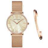Elegant Luxury Women Watch Quartz Movement Shell Dial Rhinestone Stainless Steel Fashion Waterproof Wristwatches