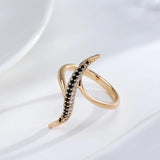 Unique Design White And Black AAA Zircon Diamonds Fashion 14K Rolled Rose Gold Daily Fine Jewellery Ring