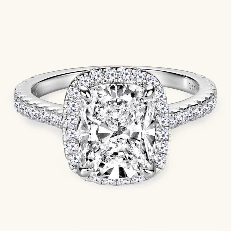 Excellent GRA Certified 4CT Cushion Cut Moissanite Diamond Ring for Women Sterling Silver Wedding Fine Jewellery