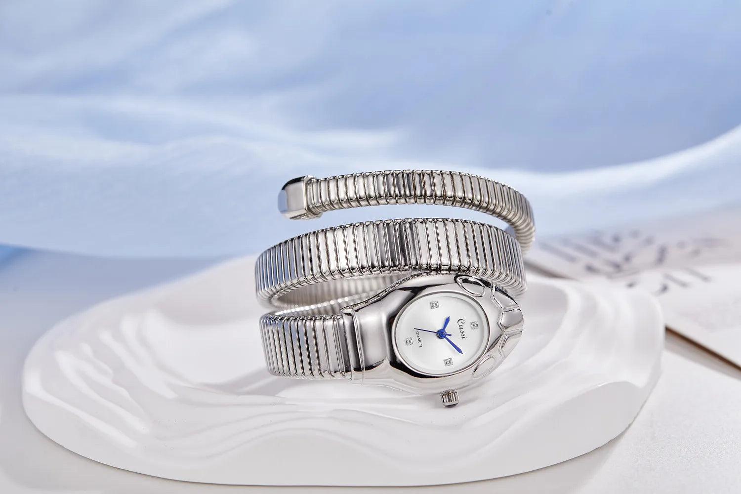 Unique Design Snake Watches for Women - Luxury Stainless Steel Quartz Fashion Lady Dress Jewellery