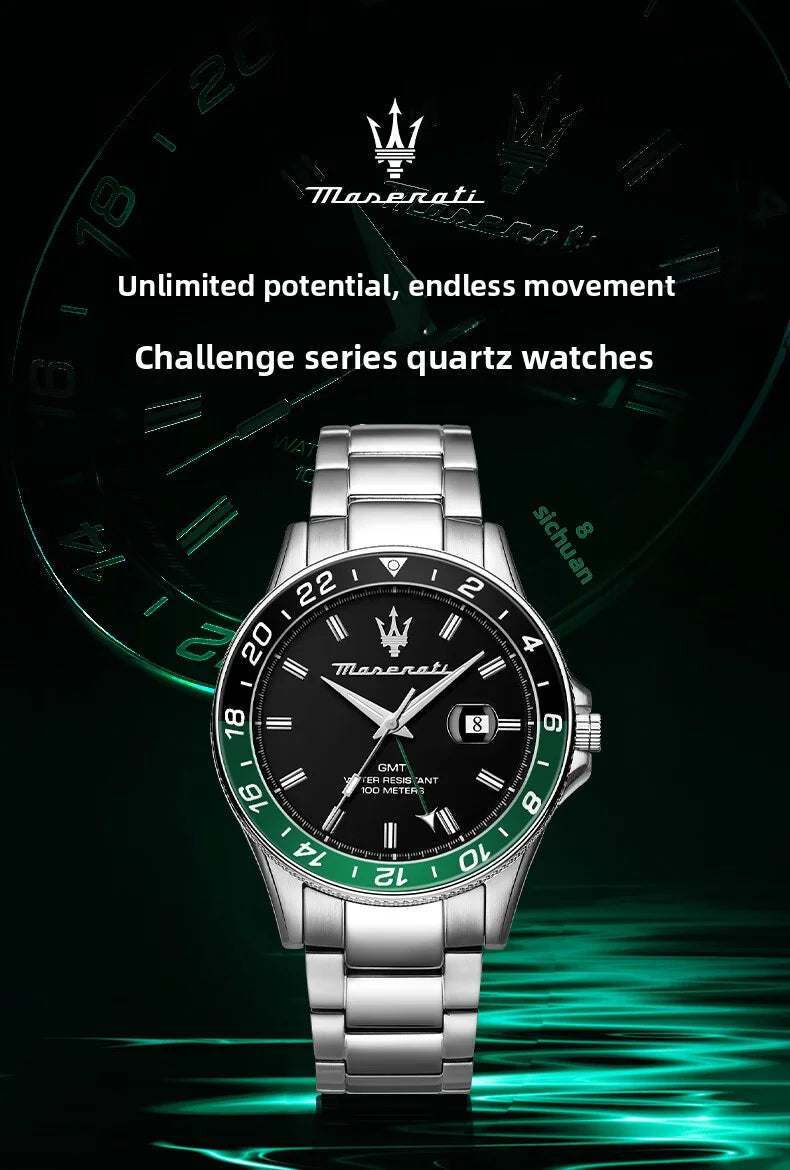 High Quality Maserati Waterproof Men's Business High-grade Green Water European and American Dial Quartz Watch