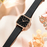 New Arrival Elegant Fashion Leather Square Rose Gold Tone Women Watches 24mm Mini Dial 3Bar Quartz Movement Watches