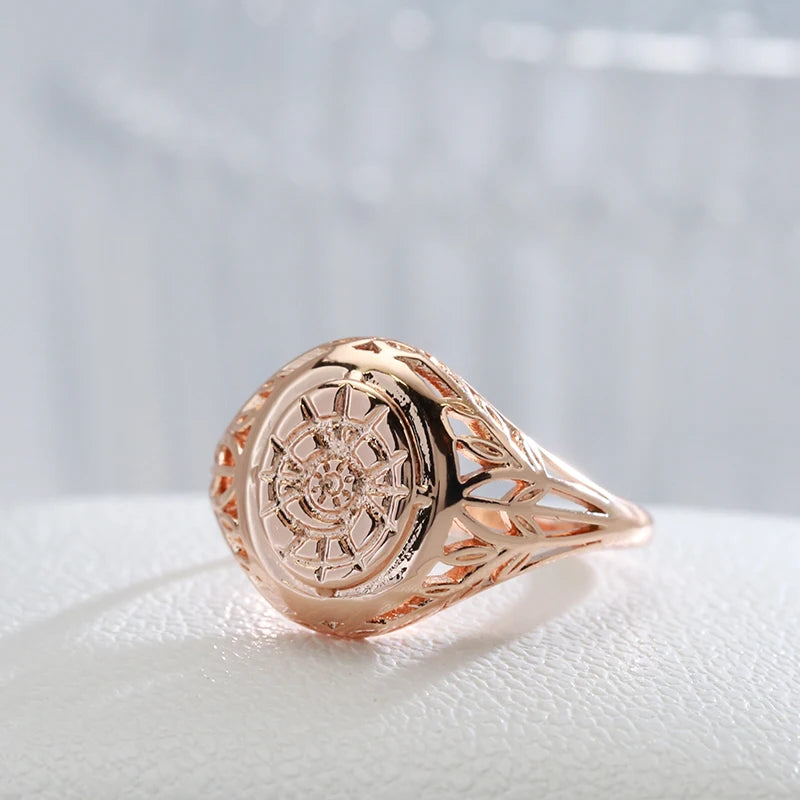 New Arrival 14K Rolled Rose Gold Fashion Glossy Unique Pattern Round Rings Ethnic Bride Wedding Jewellery