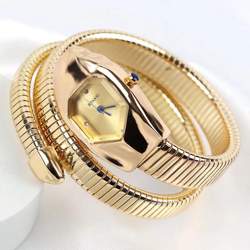 New Luxury Brand Unique Design Dial Snake Shape Zircon Diamonds, Ladies Gold Iced Out Analog Quartz Ladies Watches