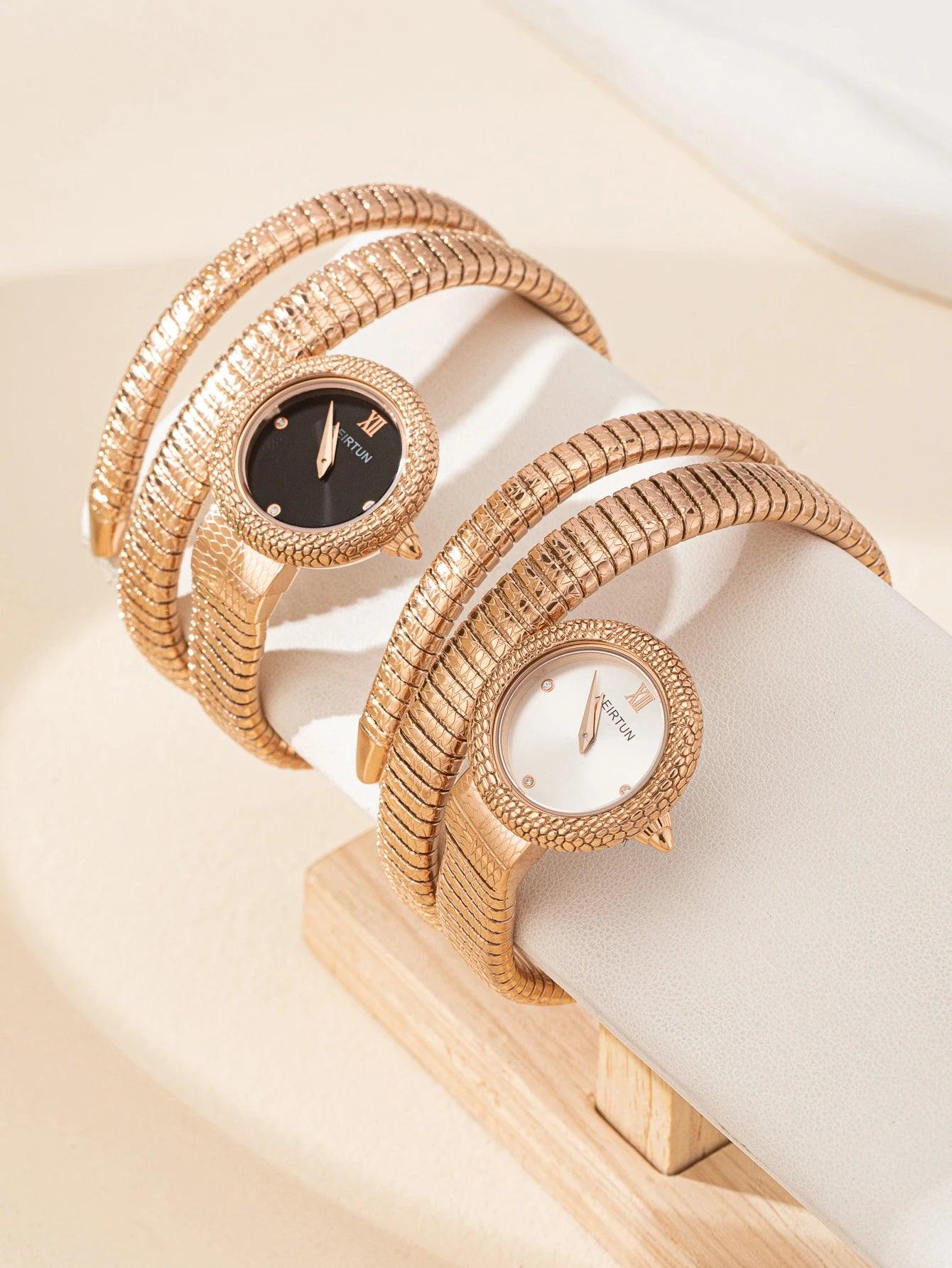 Modern Jewellery Luxury Trendy Snake Design Fashion Dress Women Bangle Bracelet Winding Quartz Watches for Women