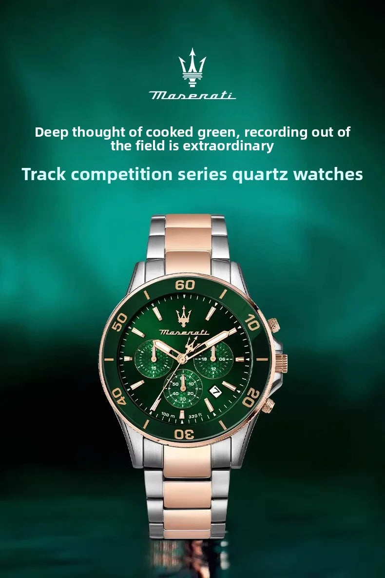 Maserati Original Green Water Ghost Trend Sports Watch Europe and America Style Authentic Quartz Wristwatch
