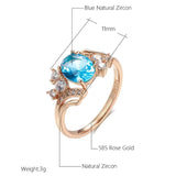 Shiny Blue Oval  Peach Heart Cutting Filled 14K Rose Gold AAA Zircon Crystals Rings For Women, Luxury Jewellery