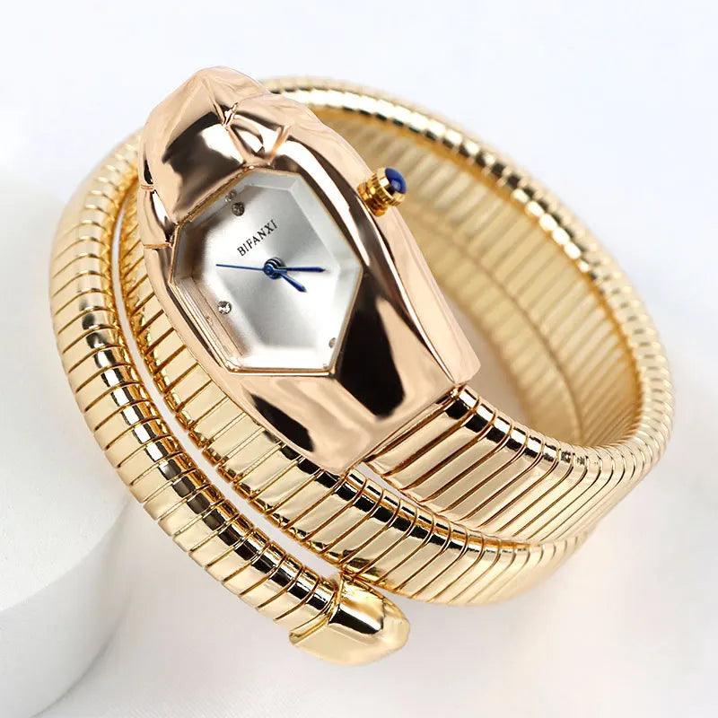New Luxury Brand Unique Design Dial Snake Shape Zircon Diamonds, Ladies Gold Iced Out Analog Quartz Ladies Watches
