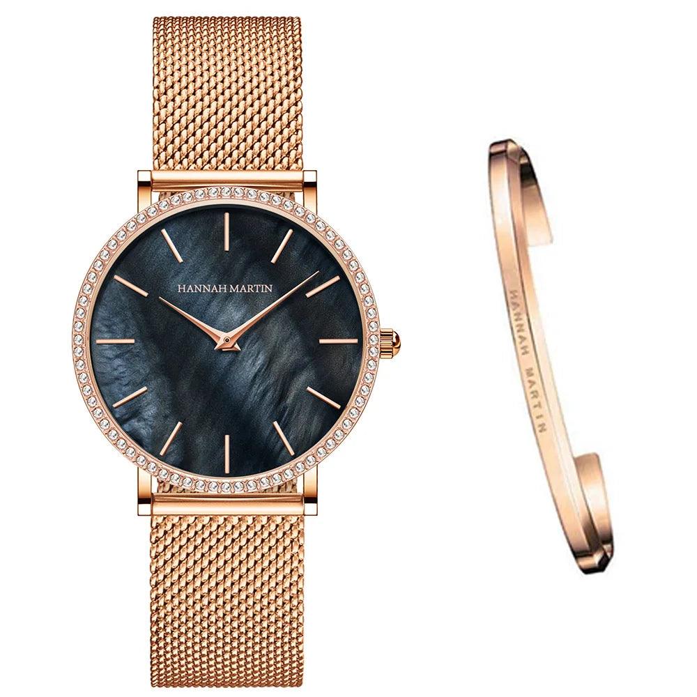 Elegant Luxury Women Watch Quartz Movement Shell Dial Rhinestone Stainless Steel Fashion Waterproof Wristwatches