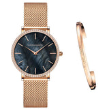 Elegant Luxury Women Watch Quartz Movement Shell Dial Rhinestone Stainless Steel Fashion Waterproof Wristwatches