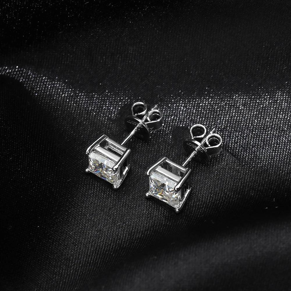 Excellent Asscher Princess Cut 1CT Square Shape Moissanite Diamonds Stud Earrings for Women/Men - Fine Jewellery - The Jewellery Supermarket