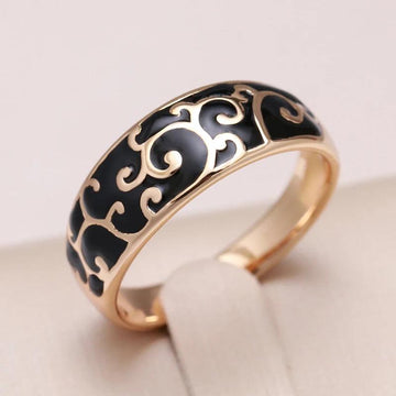 Excellent Luxury 14K Filled Rose Gold Black Enamel Ring Unusual Ethnic Pattern Rings - Creative Fashion Jewellery