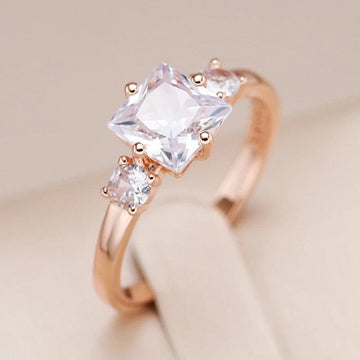 Dazzling Square AAA Zircon Crystals 14K Rolled Rose Gold Ring for Women - High Quality Daily Fine Jewellery