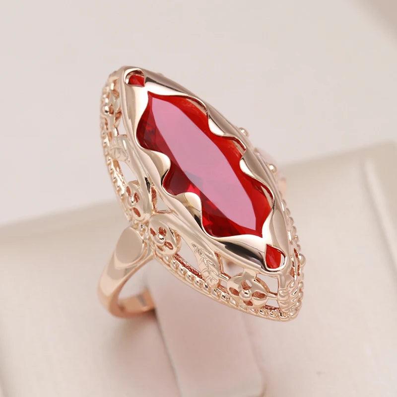 Awesome Horse Eye Design Filled 14K Rose Gold AAA Zircon Crystal Unique Ethnic Rings for Women Daily Fine Jewellery