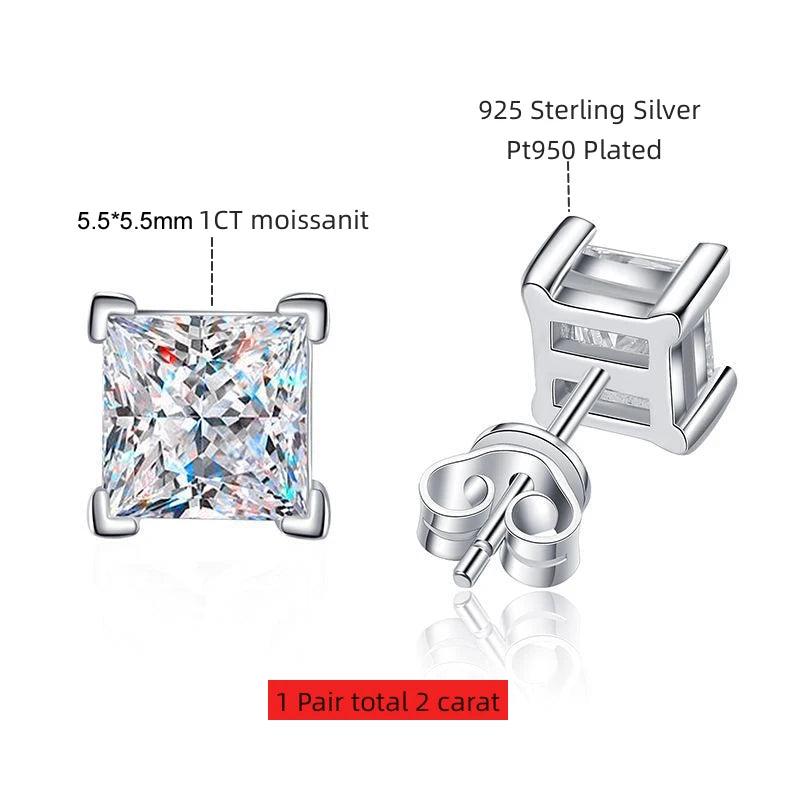 Brilliant Princess Cut 1 CT D Colour VVS1 Moissanite Diamonds Stud Earrings For Women Sterling Silver Fine Jewellery - The Jewellery Supermarket