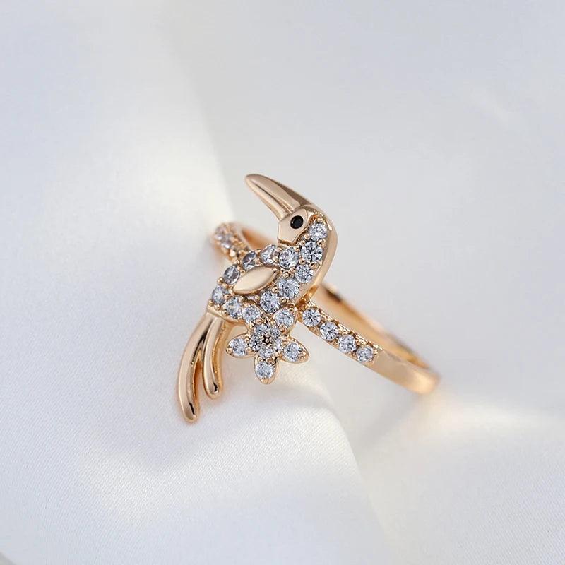 New Luxury Rolled 14K Rose Gold AAA Zircon Diamonds Ethnic Women Bird Rings - Trend Daily Vintage Animal Jewellery
