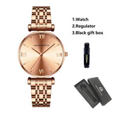 Luxury Fashion Elegant Rose Gold Tone Stainless Steel Women Watch Quartz Simple Round Dial Waterproof Wristwatches