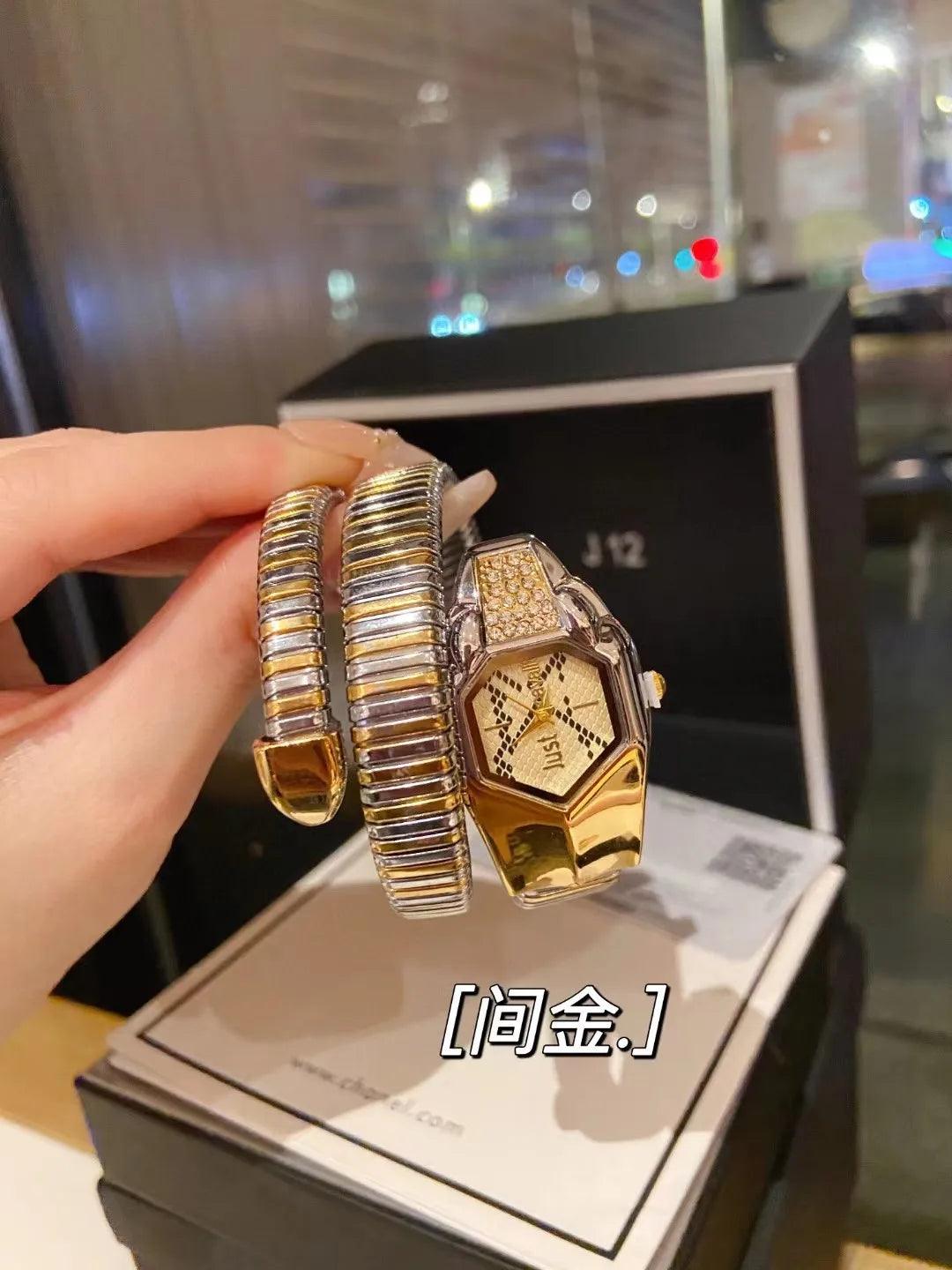 Cavalli Brand Fashion Snake Head Casual High-end Steel Quartz Zircon Diamonds Snake Shape Ladies Watches