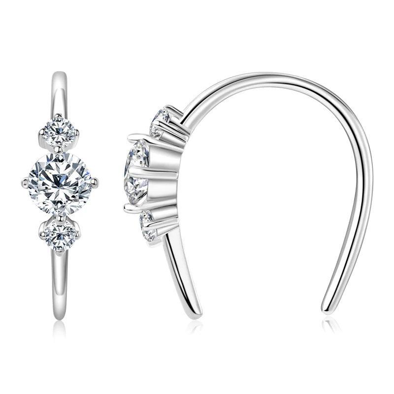 Elegant U shaped 3 Stone D Colour 0.72CT Moissanite Diamonds Hoop Earrings for Women Silver Wedding Fine Jewellery - The Jewellery Supermarket