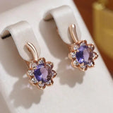 Luxury Round Purple Rolled Rose Gold of 14-Karat purity AAA Zircon Crystals Flower Drop Earrings for Women