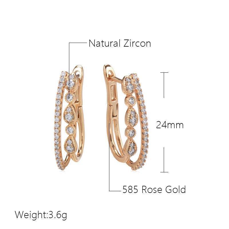 14K Rolled Rose Gold AAA Zircona Diamonds Double Tassel Drop  Fashion Earrings - Vintage Style Jewellery