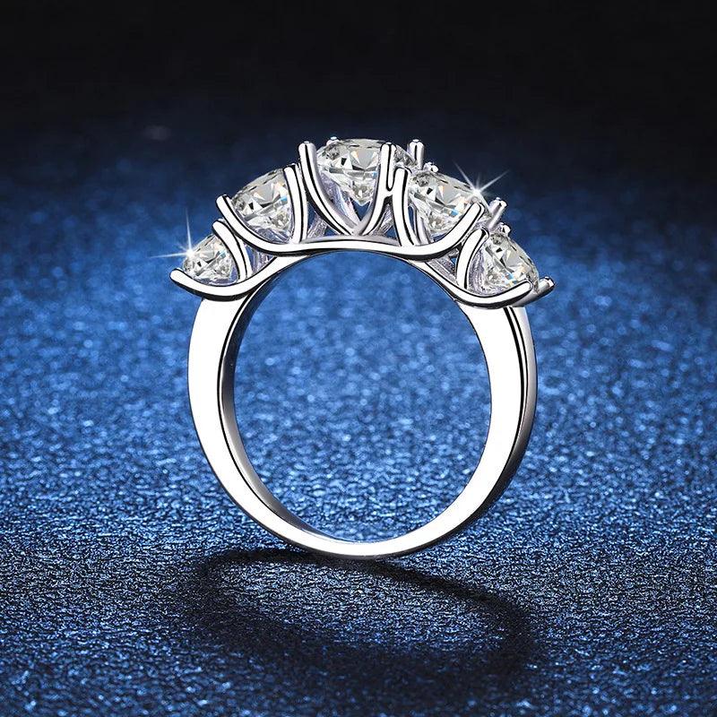 Remarkable 3.6CT Round Cut 5 Sparkling Moissanite Diamonds Silver Women's Engagement Wedding Ring Luxury Jewellery