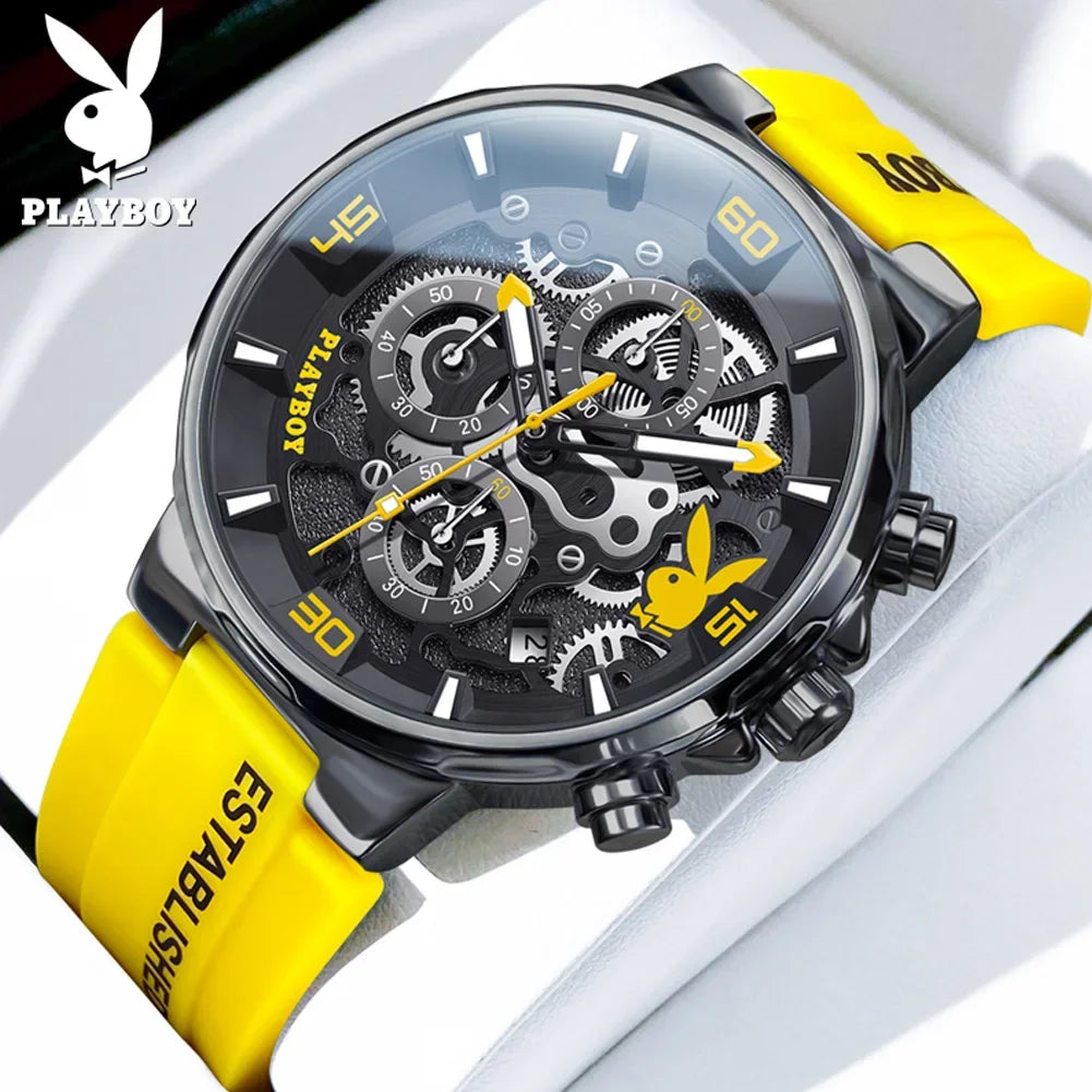 PLAYBOY Casual Quartz Luxury Sports Luminous Waterproof Fashion High-end Silicone Strap Men's Wristwatch