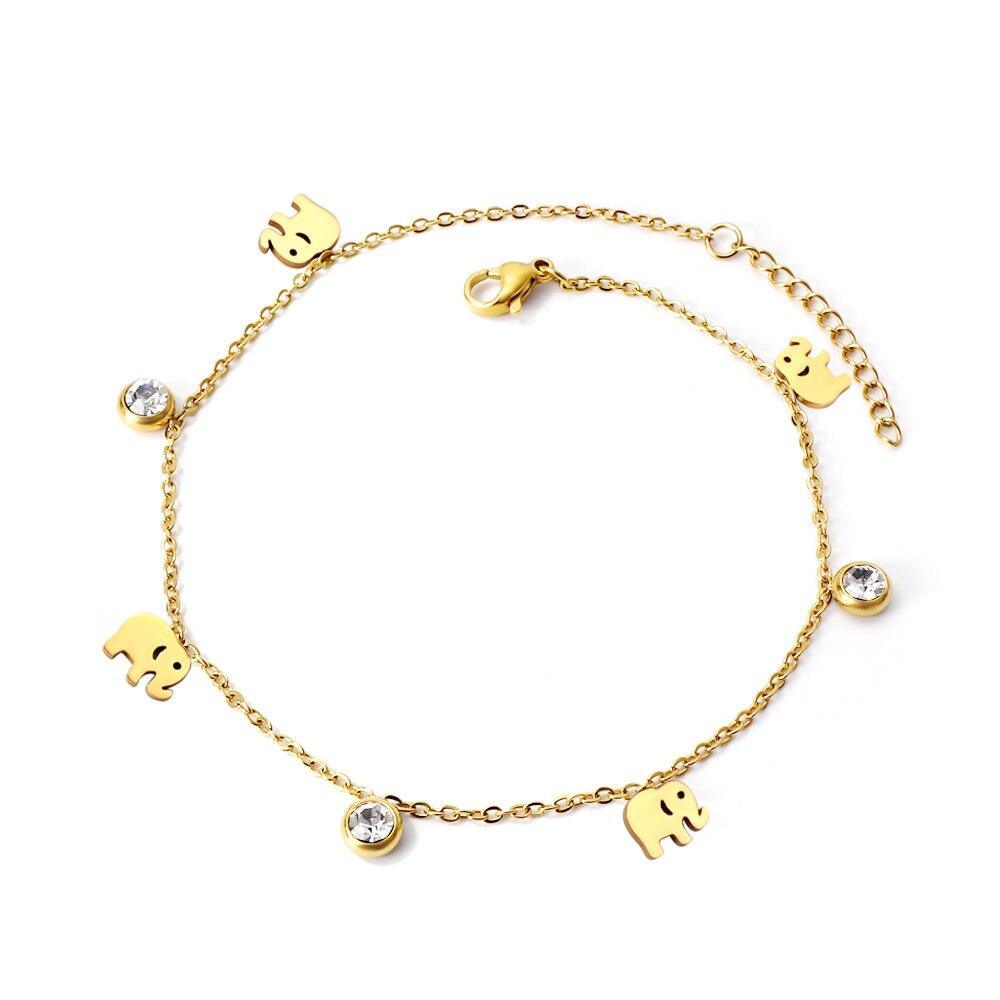 Dainty Gold Colour Stainless Steel Charm Bracelets - Crystal Evil Eyes Tree of Life Hamsa Hand Elephant Chain - The Jewellery Supermarket