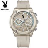 PLAYBOY Top Brand Original Luxury Waterproof Silicone Strap Calendar Luminous Fashion Quartz Men's Wrist Watches