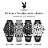 PLAYBOY Top Brand Fashion Watch for Men Leather Strap  High Quality Casual Waterproof Luxury Quartz Men's Watches