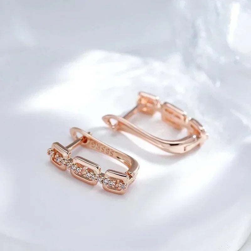 Charming Personality Chain Design Inlay with AAA White Zircon Diamonds 14K Rolled Rose Gold Earrings for Women