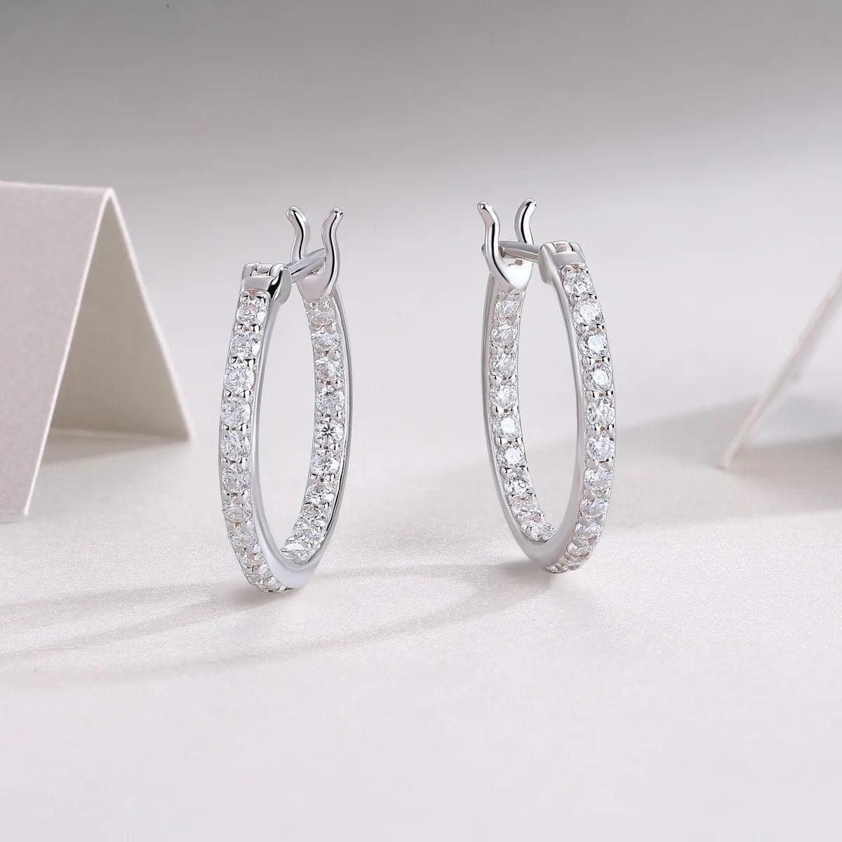 Excellent 18KGP D Colour VVS1 Moissanite Diamonds Hoop Earrings, Sparkling Silver Wedding Fine Jewellery - The Jewellery Supermarket