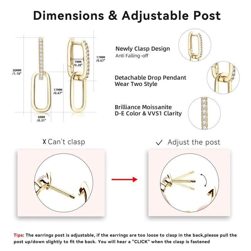 Trendy 14KGP Moissanite Diamonds 0.3CT D Color Paperclip Link Silver Huggie Hoop Earrings Fine Jewellery - The Jewellery Supermarket