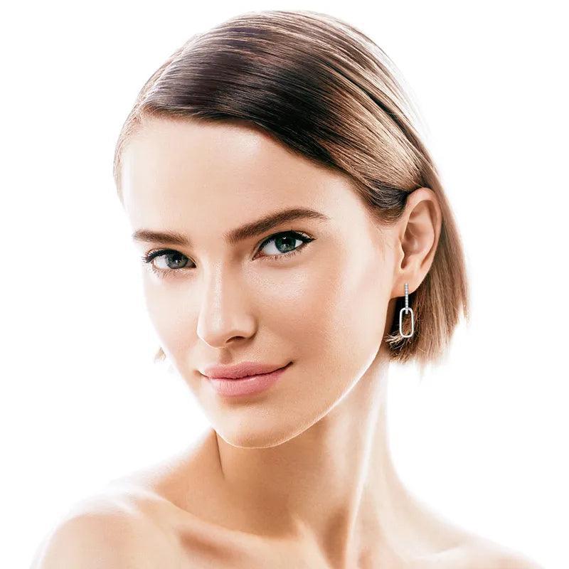 Trendy 14KGP Moissanite Diamonds 0.3CT D Color Paperclip Link Silver Huggie Hoop Earrings Fine Jewellery - The Jewellery Supermarket