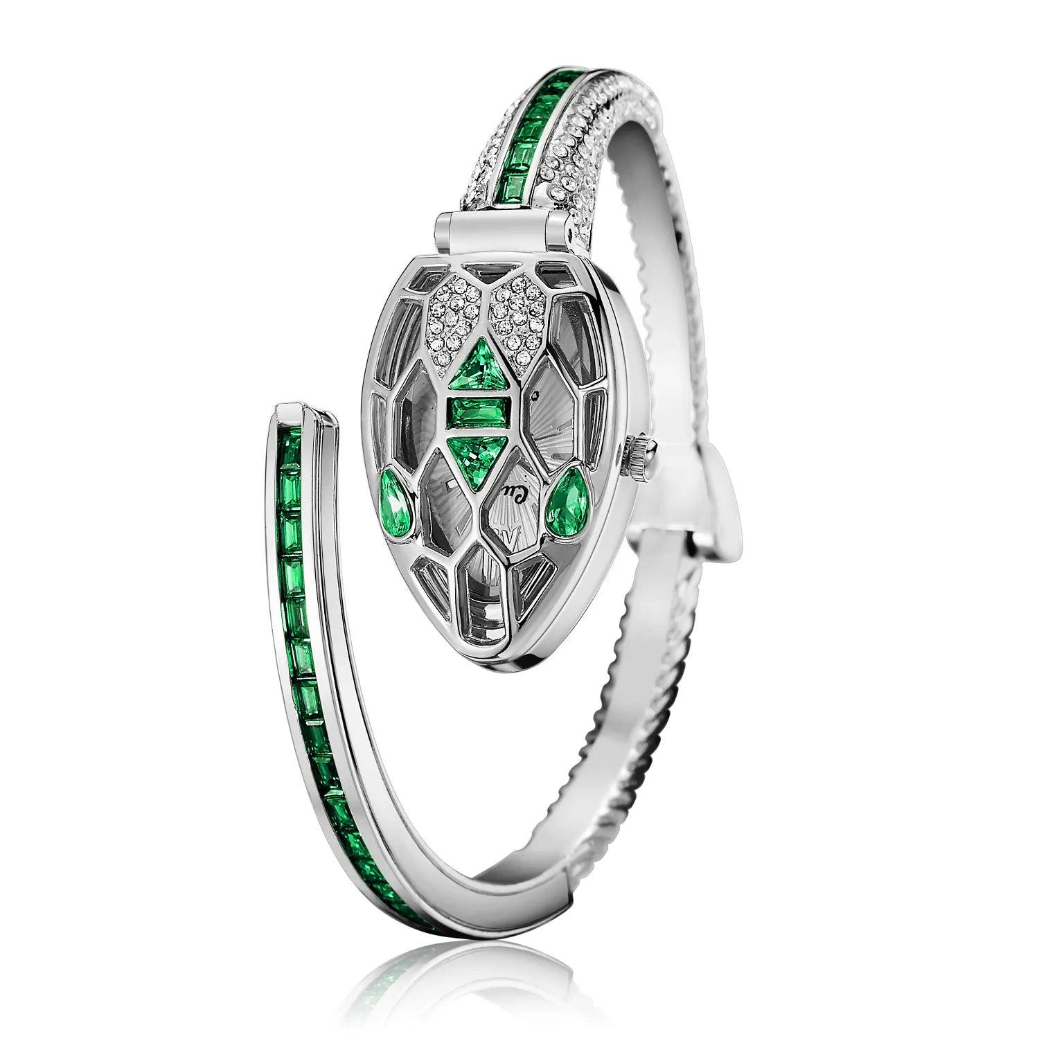 New Arrival Fashion Snake Design Women Bracelet Watches Inlaid with Rhinestones Cuff Bangle Quartz Jewellery Watches